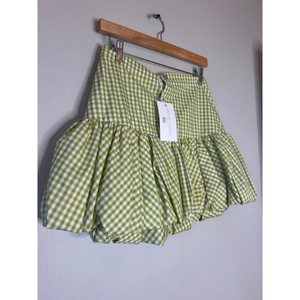 NWT Caroline Constas Lightweight Bubble Hem Mini Skirt Pistachio Gingham Size: S - Picture 3 of 8